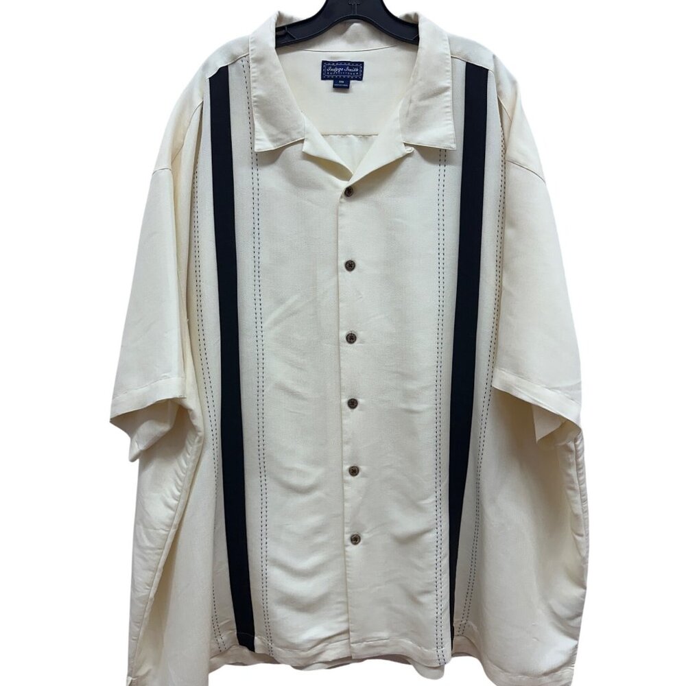 Indigo Smith 5XB Ivory Bowling Shirt  Black Big Tall Plus 65% Rayon 35% Polyest